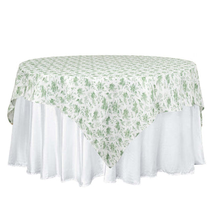 Polyester 70"x70" Table Overlay Square Tablecloth Dusty Sage Green French Toile Pattern - Table Cover for Upscale Dining Pro Linens