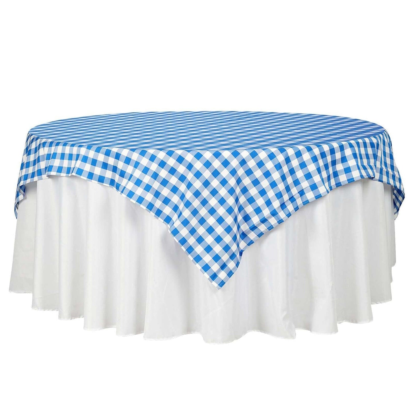 Polyester 70"x70" Table Overlay Square Tablecloth White/Blue - Checkered Buffalo Plaid Table Topper Pro Linens