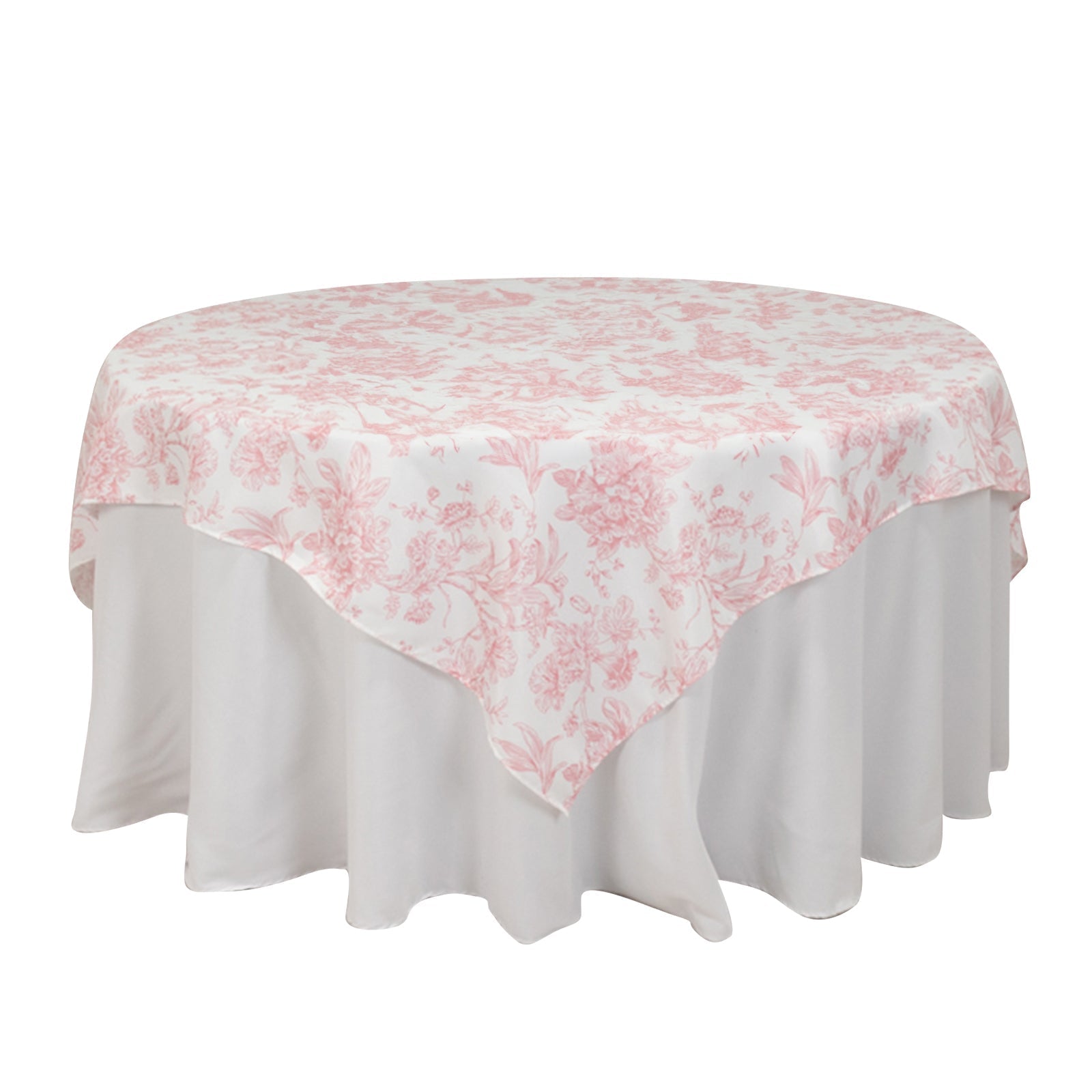 Polyester 70"x70" Table Overlay White - Pink French Toile Pattern for Refined Gatherings - Pro Linens