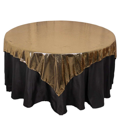 Polyester 72"x72" Table Overlay Square Tablecloth Black - Gold Foil Disco Mirror Ball Design for Stylish Celebrations Pro Linens