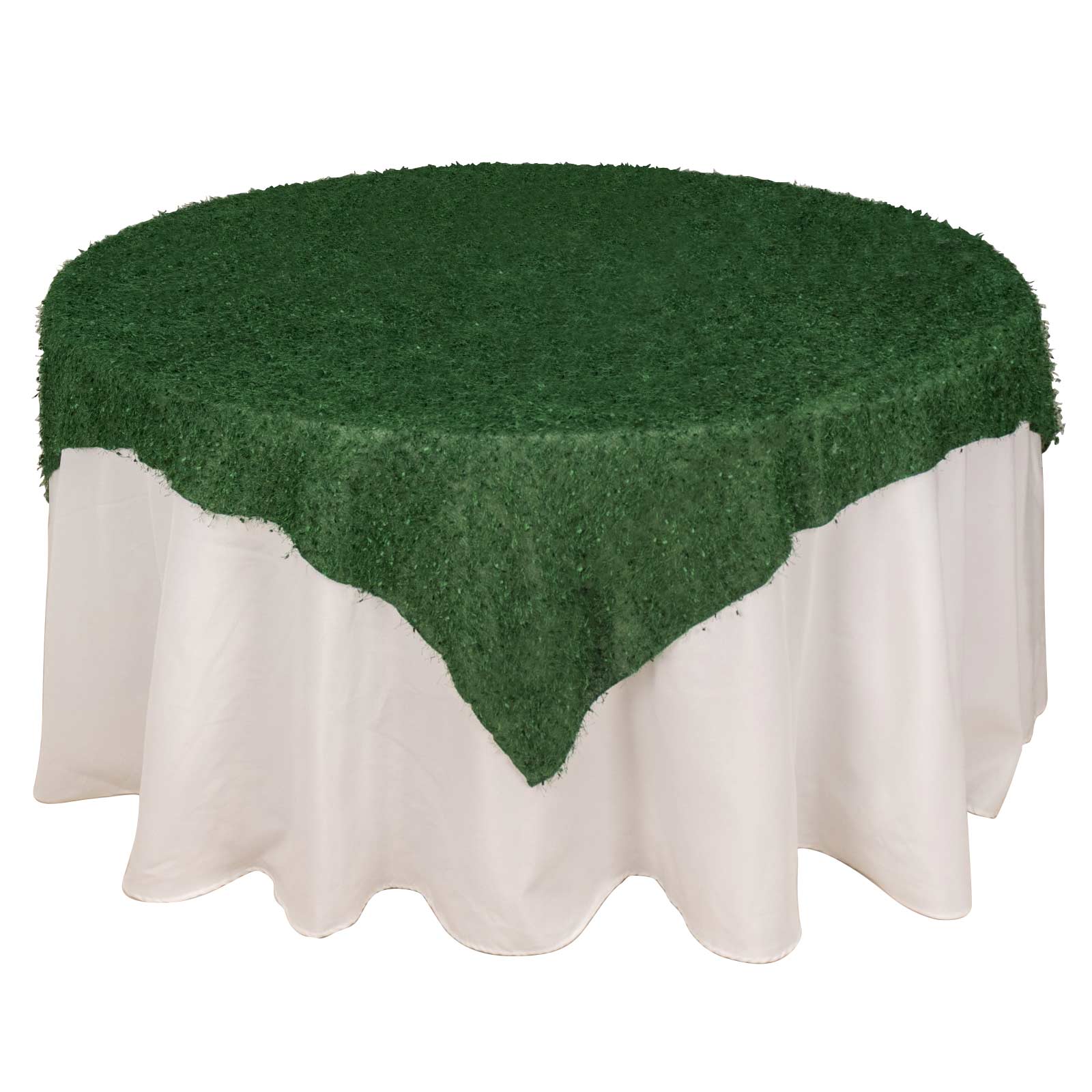 Polyester 72"x72" Table Overlay Square Tablecloth Green - Fringe Shag Table Topper Pro Linens