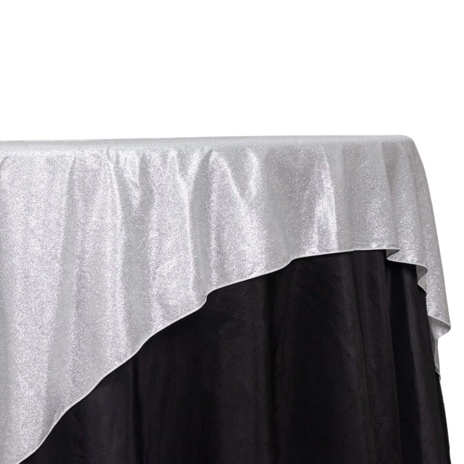 Polyester 72"x72" Table Overlay Square Tablecloth Silver - Glitter Sparkle Table Topper Pro Linens