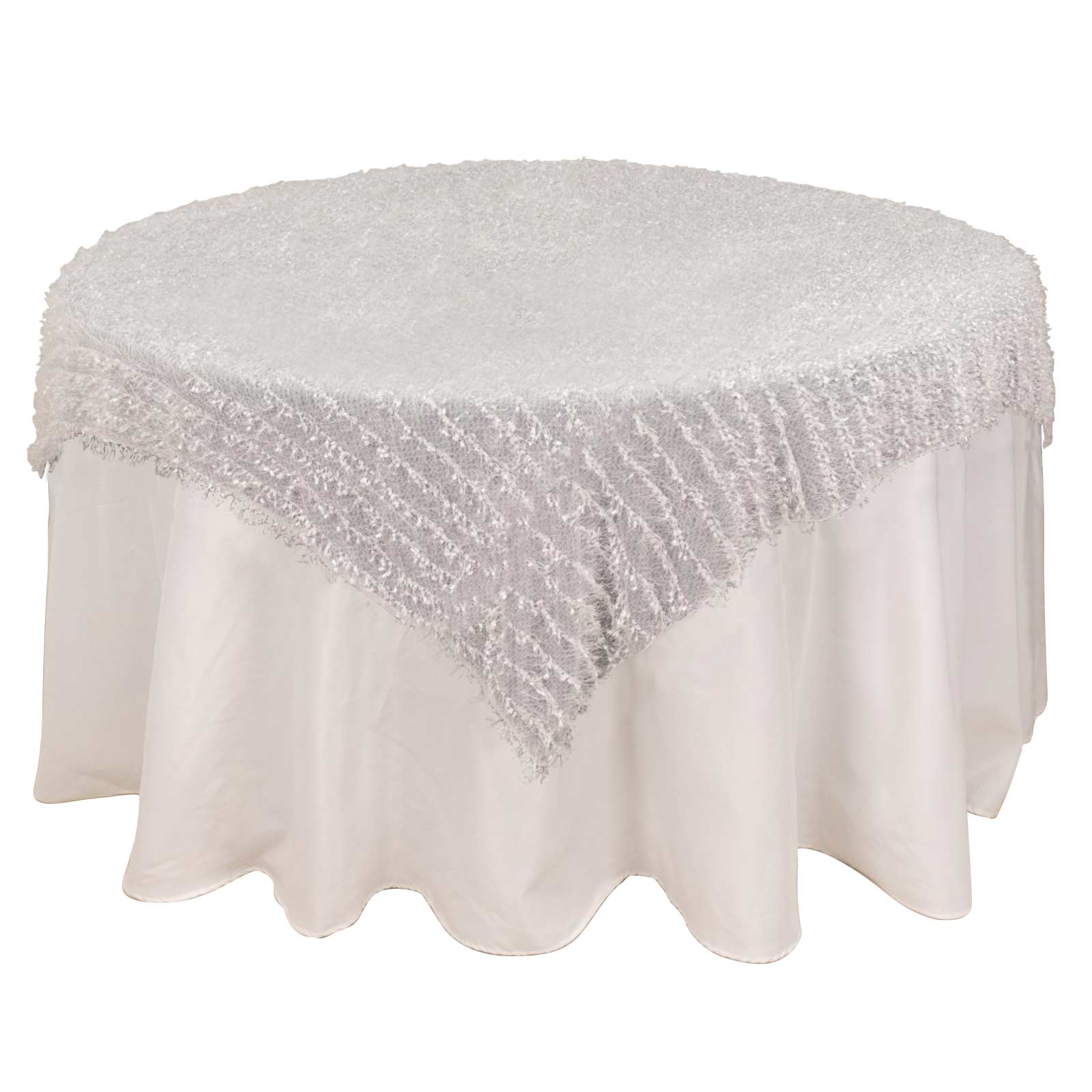 Polyester 72"x72" Table Overlay Square Tablecloth White Fringe Shag Design for Stylish Celebrations Pro Linens