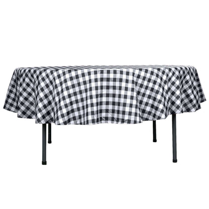 Polyester 90" Round Tablecloth White/Black - Checkered Buffalo Plaid Design for Casual Occasions Pro Linens