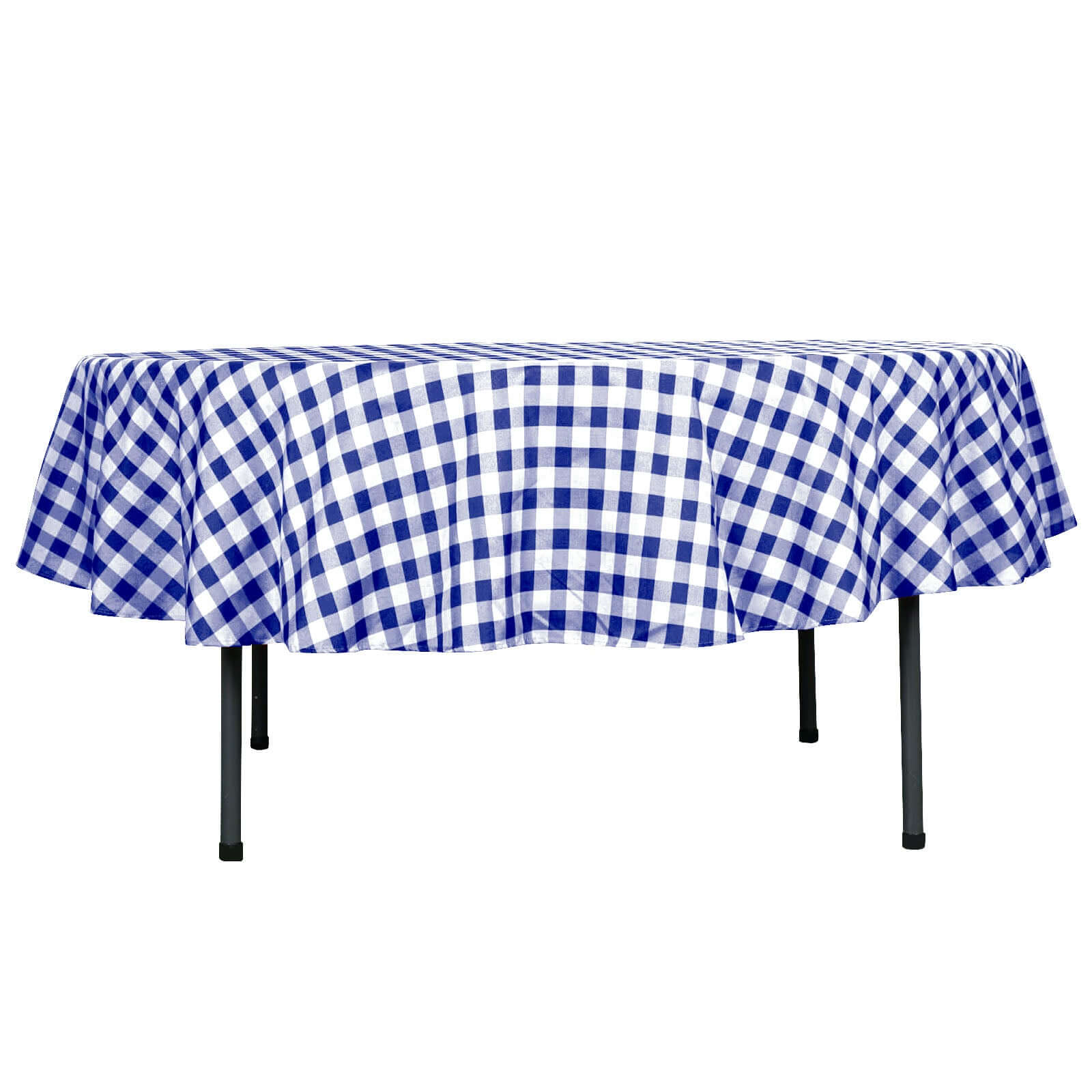 Polyester 90" Round Tablecloth White/Navy Blue - Checkered Buffalo Plaid Table Cover Pro Linens