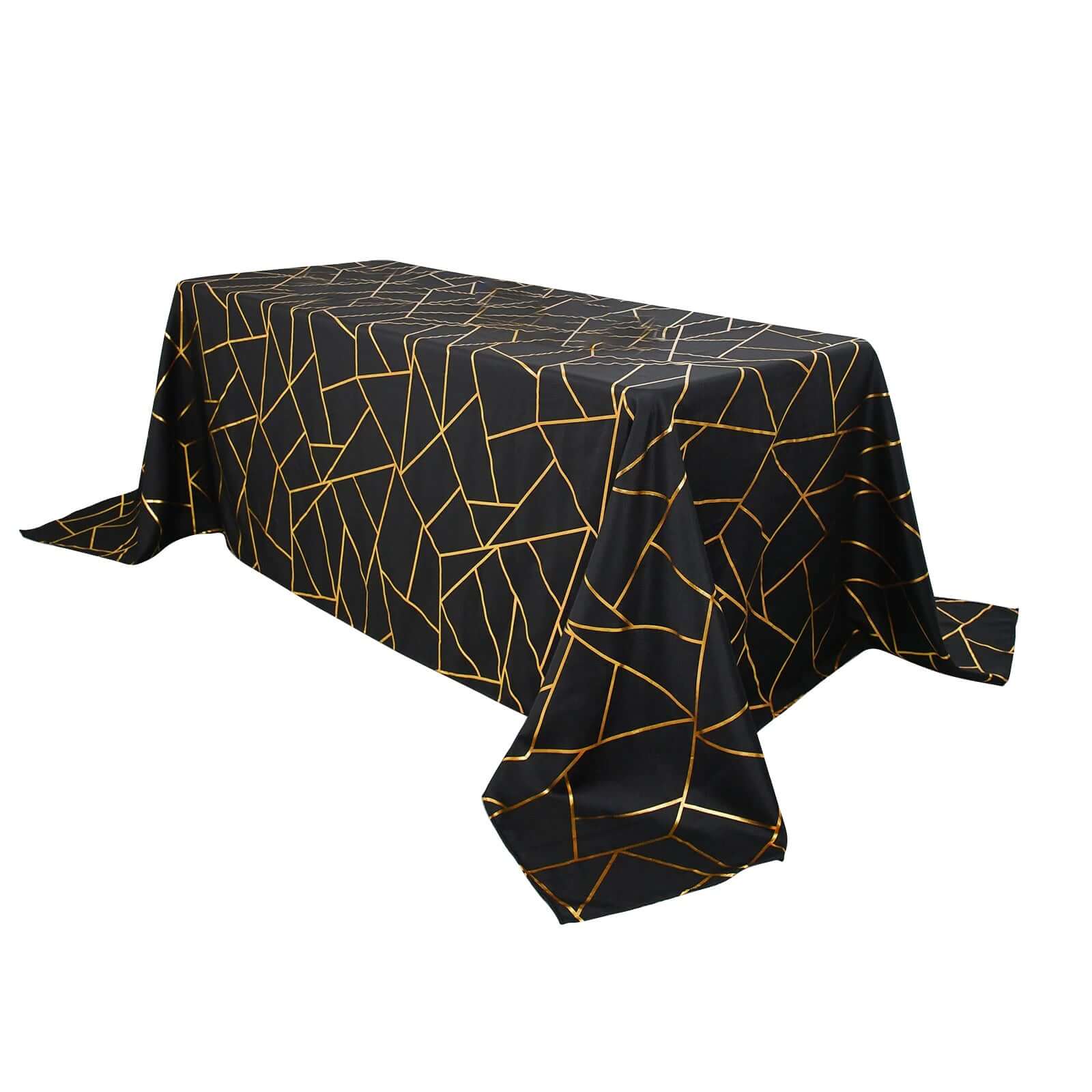 Polyester 90"x132" Rectangle Tablecloth Black Seamless with Gold Foil Geometric Pattern - Wrinkle-Resistant Seamless Table Cover Pro Linens