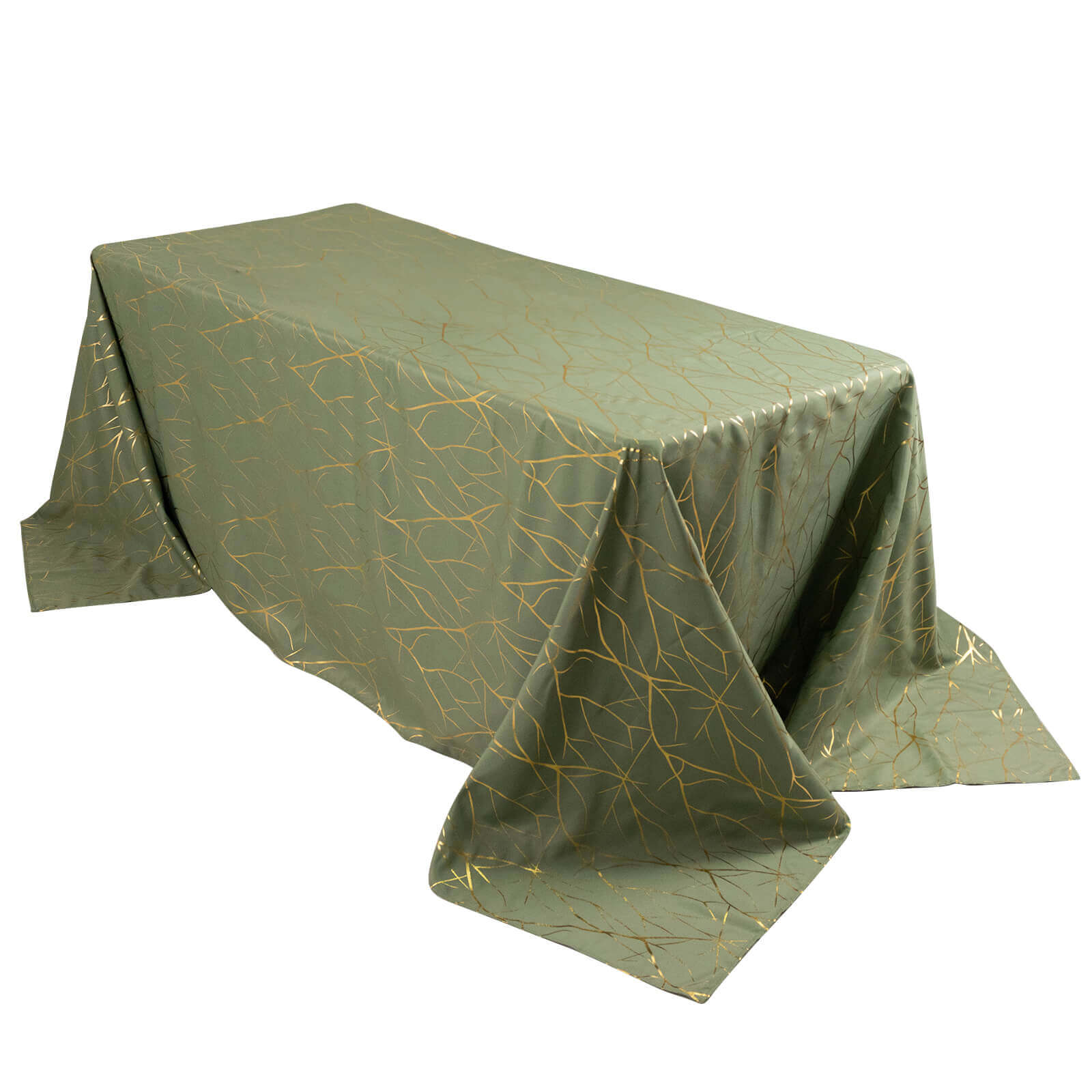 Polyester 90"x132" Rectangle Tablecloth Dusty Sage Green with Gold Foil Tree Branch Pattern - Wrinkle-Resistant Seamless Table Cover Pro Linens