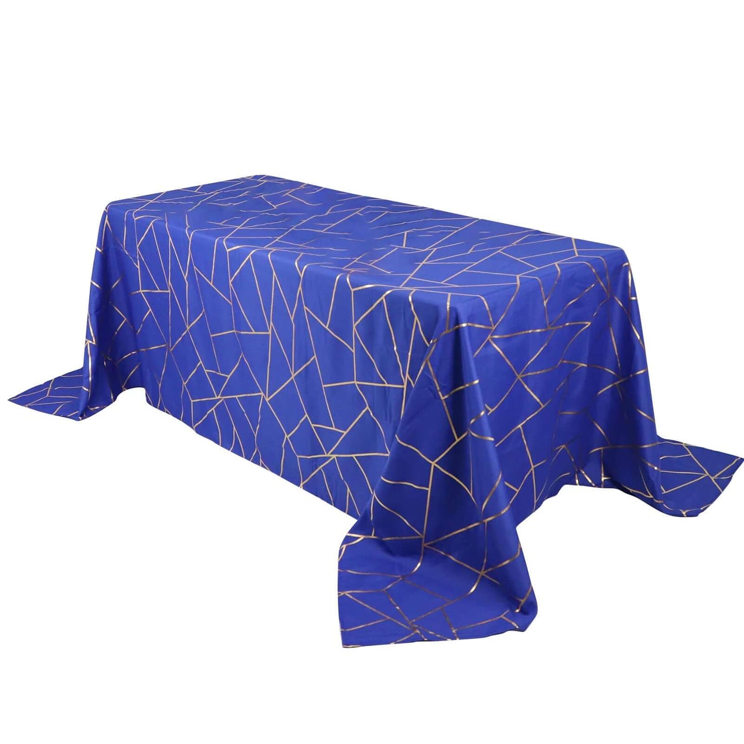 Polyester 90"x132" Rectangle Tablecloth Royal Blue with Gold Foil Geometric Pattern - Wrinkle-Resistant Seamless Table Cover Pro Linens