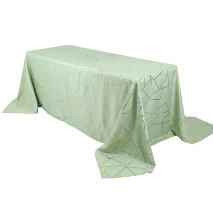 Polyester 90"x132" Rectangle Tablecloth Sage Green with Gold Foil Geometric Pattern - Wrinkle-Resistant Seamless Table Cover Pro Linens