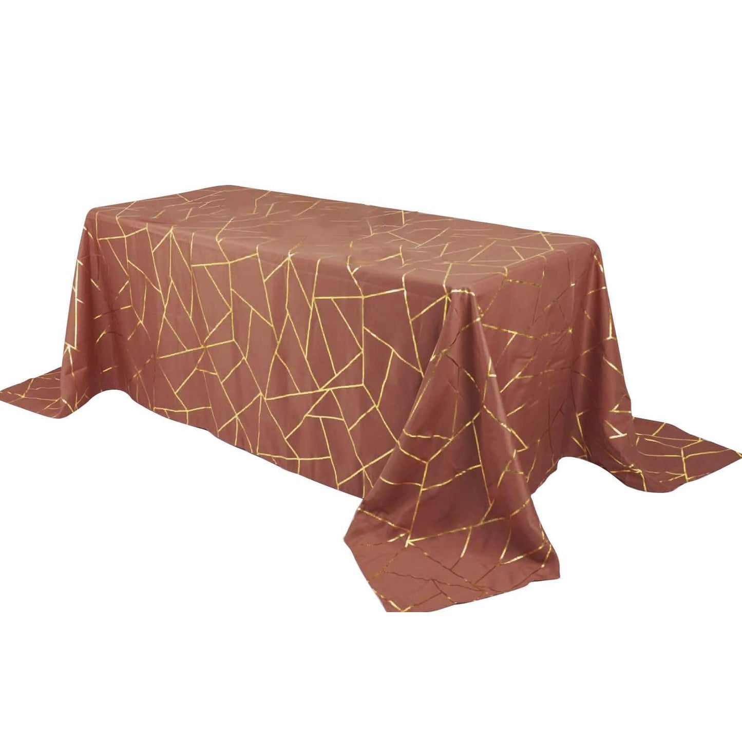 Polyester 90"x132" Rectangle Tablecloth Terracotta (Rust) with Gold Foil Geometric Pattern - Wrinkle-Resistant Seamless Table Cover Pro Linens