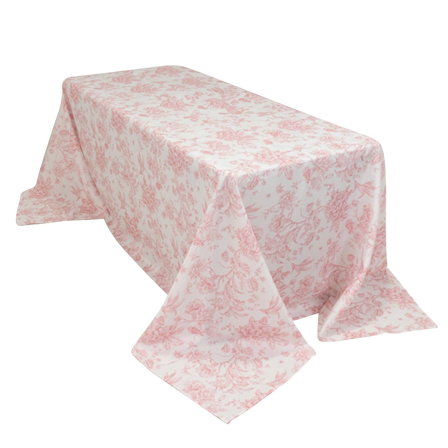 Polyester 90"x132" Rectangle Tablecloth White - Seamless Pink French Toile Pattern for Formal Celebrations - Pro Linens