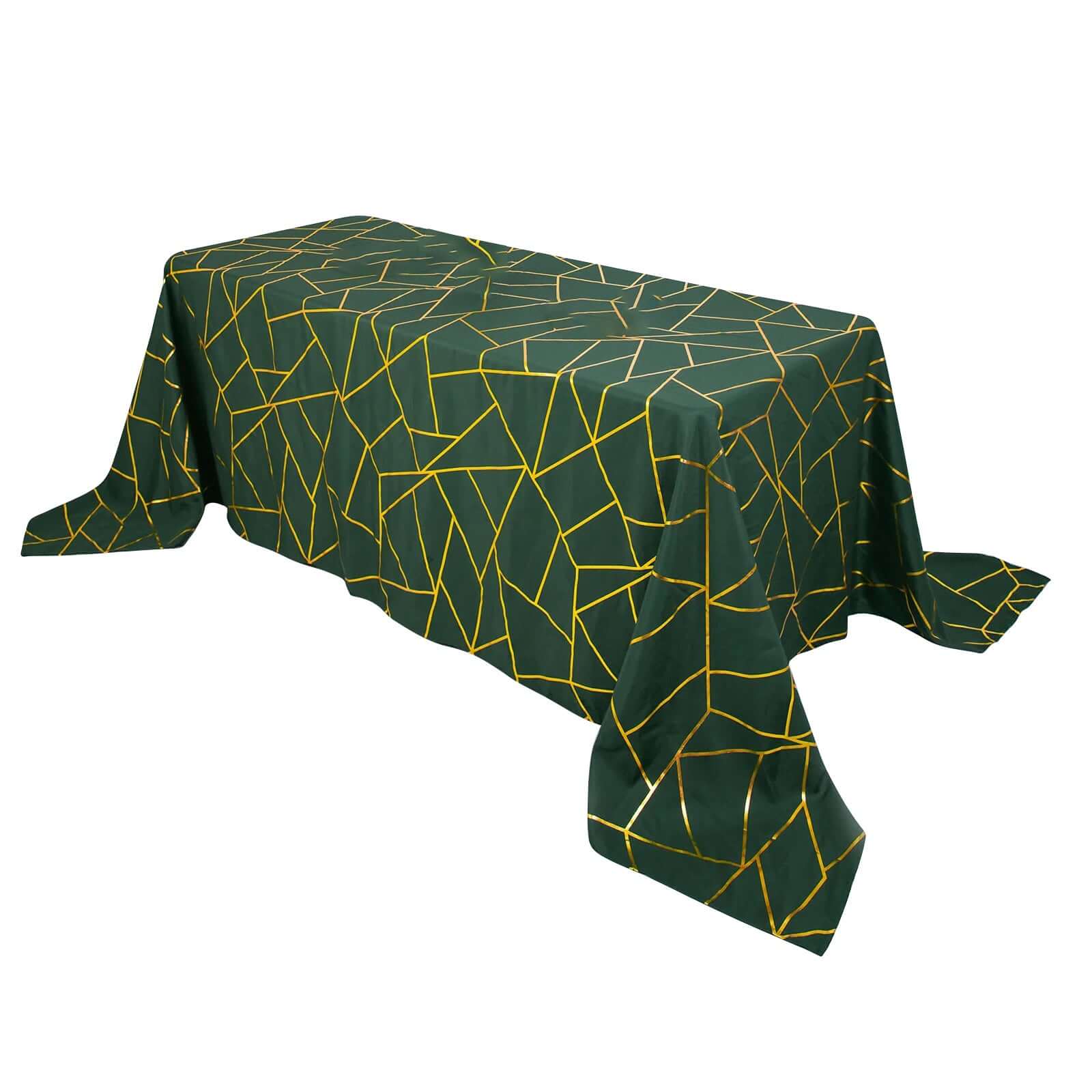 Polyester 90"x156" Rectangle Tablecloth Hunter Emerald Green Seamless with Gold Foil Geometric Pattern - Wrinkle-Resistant Seamless Table Cover for Sophisticated Events Pro Linens