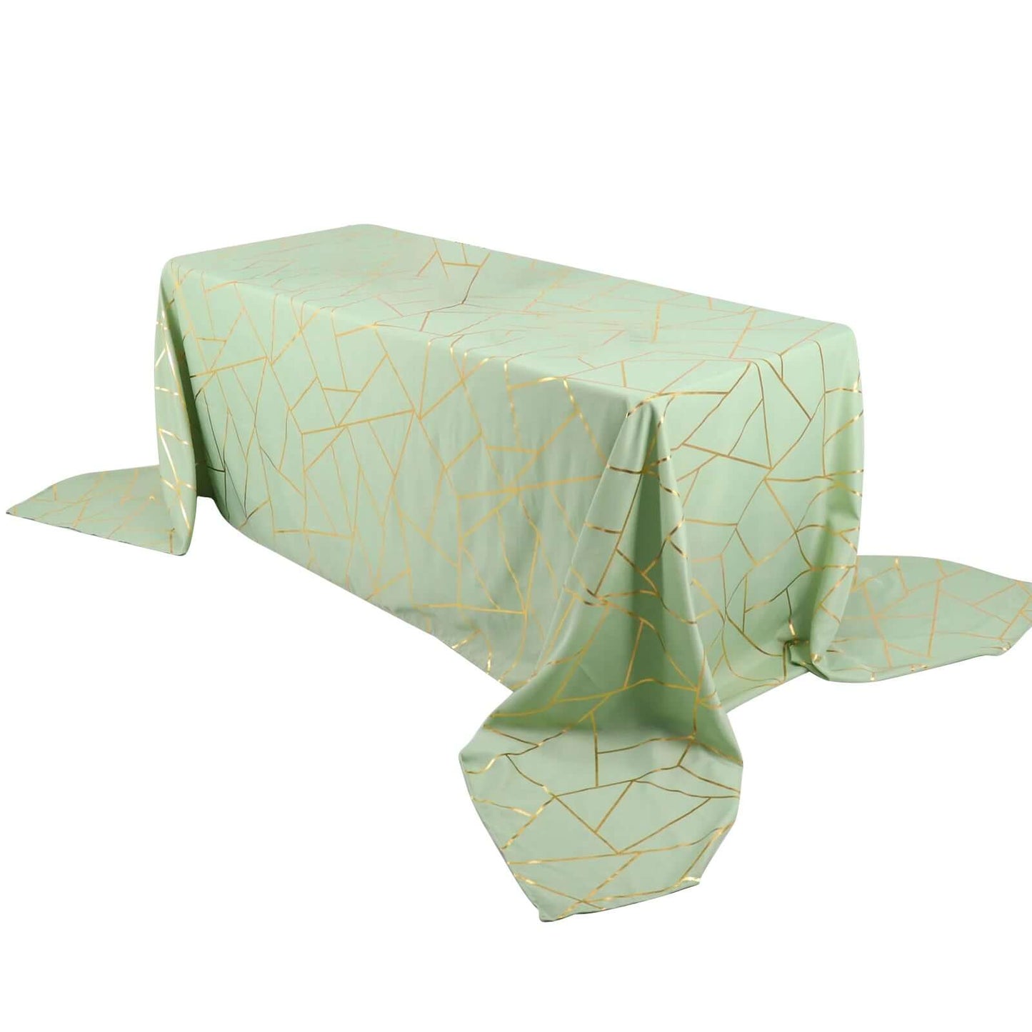 Polyester 90"x156" Rectangle Tablecloth Sage Green Seamless with Gold Foil Geometric Pattern - Wrinkle-Resistant Seamless Table Cover for Sophisticated Events Pro Linens