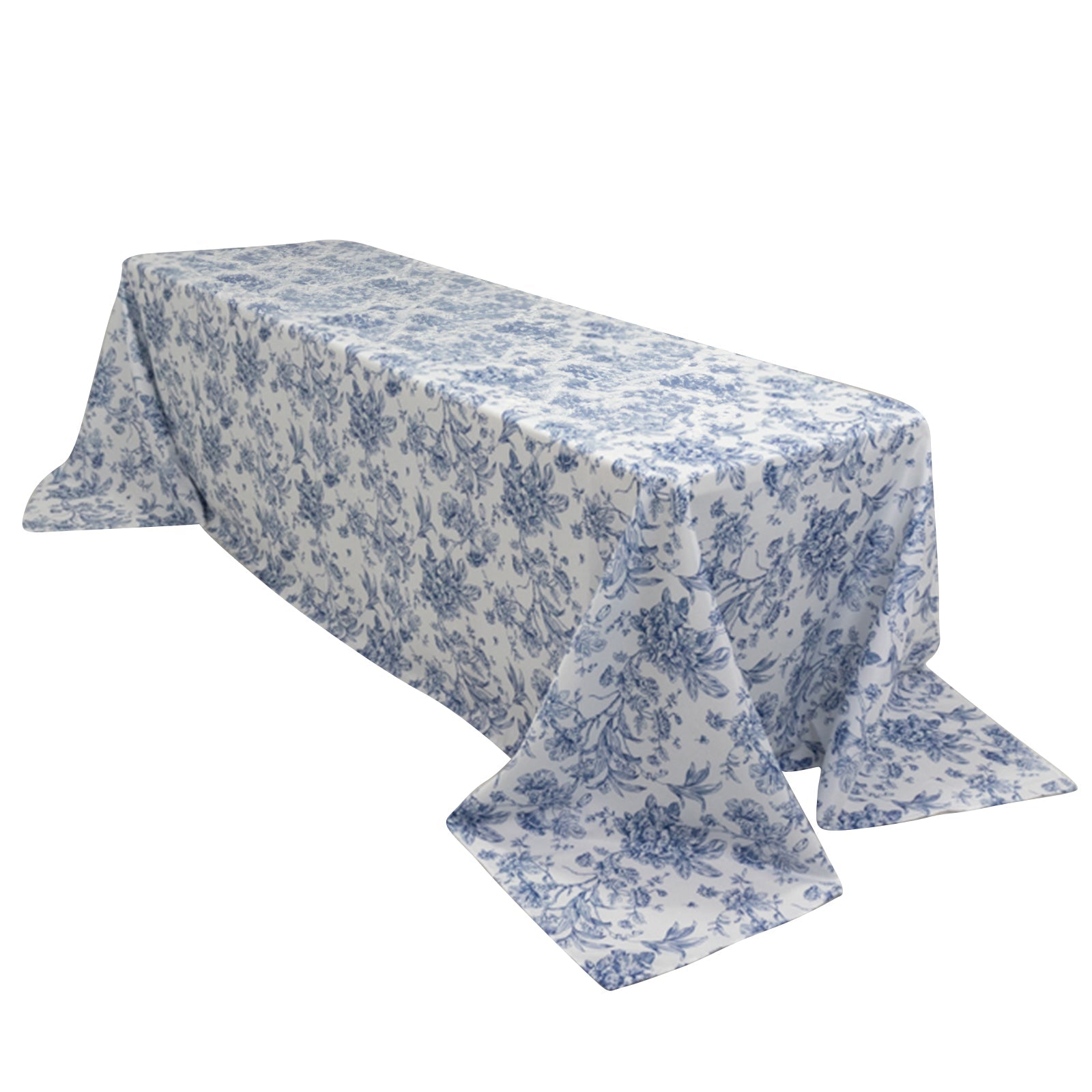 Polyester 90"x156" Rectangle Tablecloth White - Seamless Blue French Toile Pattern for Chic Weddings - Pro Linens