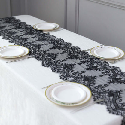 Premium Lace Fabric 15"x117" Table Runner Black - Scalloped Lace Elegance Pro Linens