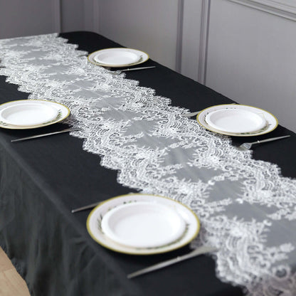 Premium Lace Fabric 15"x117" Table Runner Ivory - Scalloped Lace Elegance Pro Linens