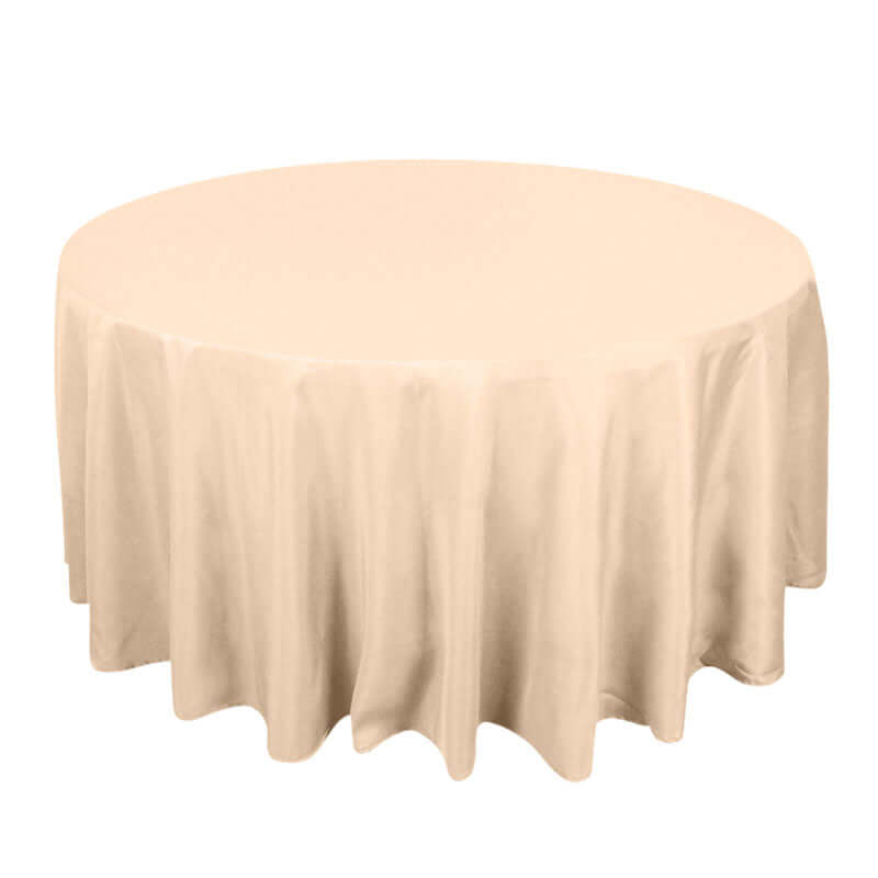 Premium Polyester 120" Round Tablecloth Beige - Seamless 220GSM Wrinkle-Resistant Table Cover Pro Linens