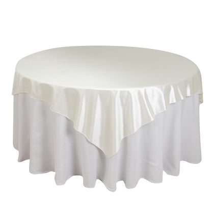 Premium Scuba 70"x70" Table Overlay Square Tablecloth Shimmer Pearl White - Wrinkle Free & Stain Resistant Table Cover for Weddings and Parties Pro Linens