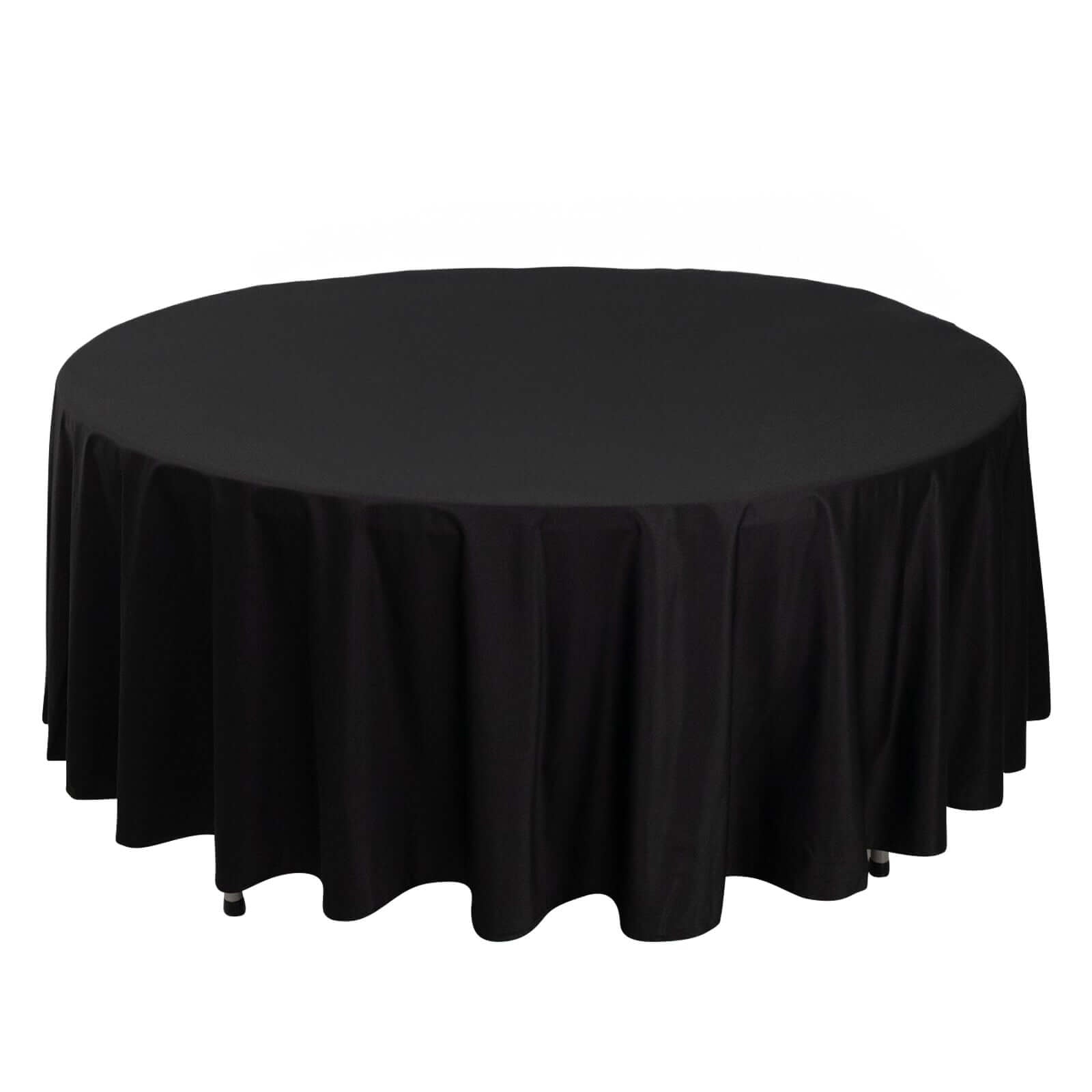 Premium Scuba Round 108" Tablecloth Black - Wrinkle Free & Stain Resistant Table Cover for Exquisite Events Pro Linens