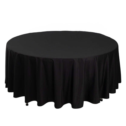 Premium Scuba Round 108" Tablecloth Black - Wrinkle Free & Stain Resistant Table Cover for Exquisite Events Pro Linens