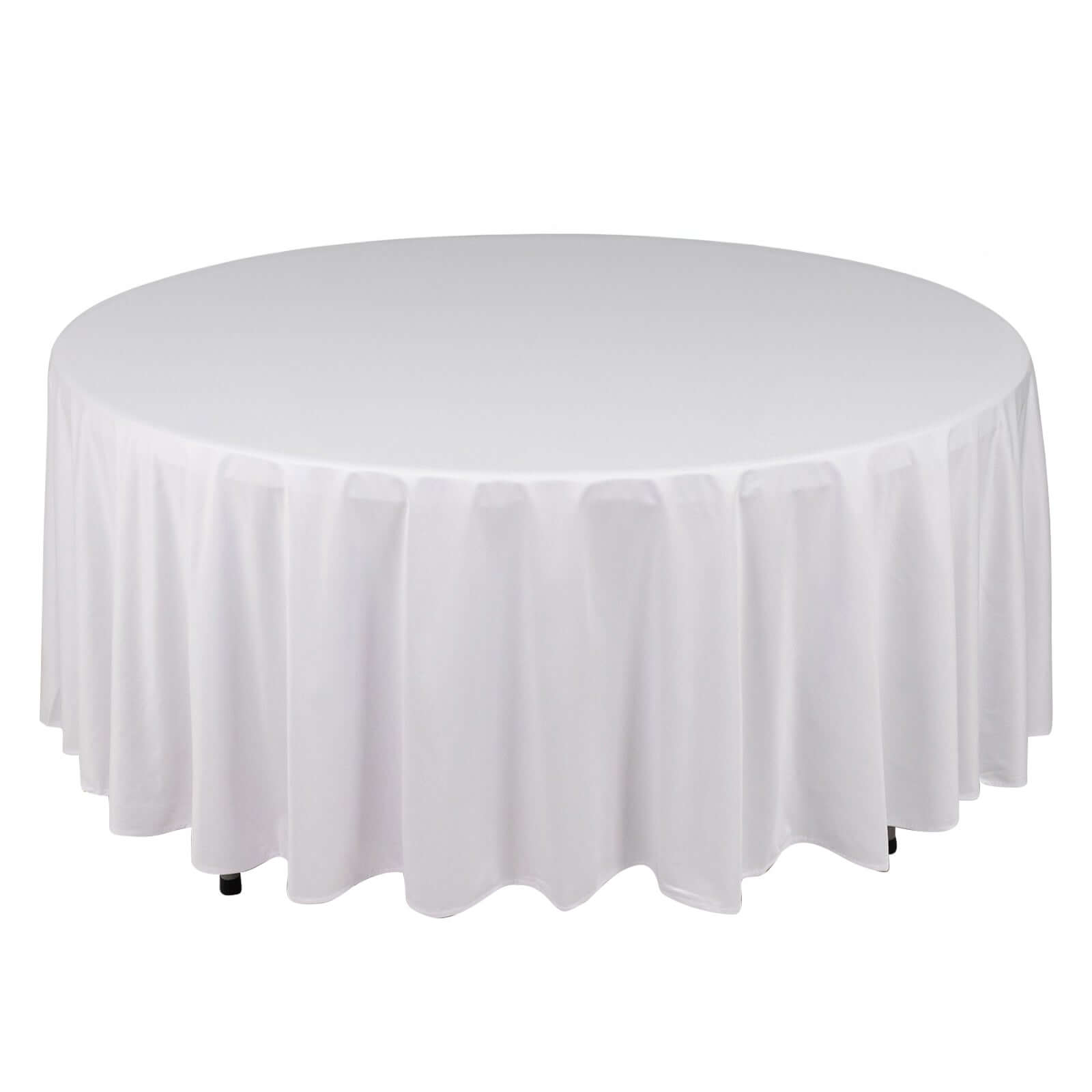 Premium Scuba Round 108" Tablecloth White - Wrinkle Free & Stain Resistant Table Cover for Exquisite Events Pro Linens