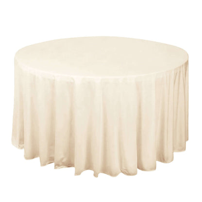 Premium Scuba Round 120" Tablecloth Beige - Wrinkle Free & Stain Resistant Seamless Table Cover Pro Linens