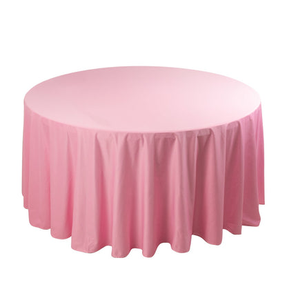 Premium Scuba Round 120" Tablecloth Pink - Wrinkle Free & Stain Resistant Seamless Table Cover Pro Linens