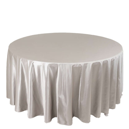 Premium Scuba Round 120" Tablecloth Shimmering Silver - Wrinkle Free, Stain Resistant & Seamless Table Cover Pro Linens