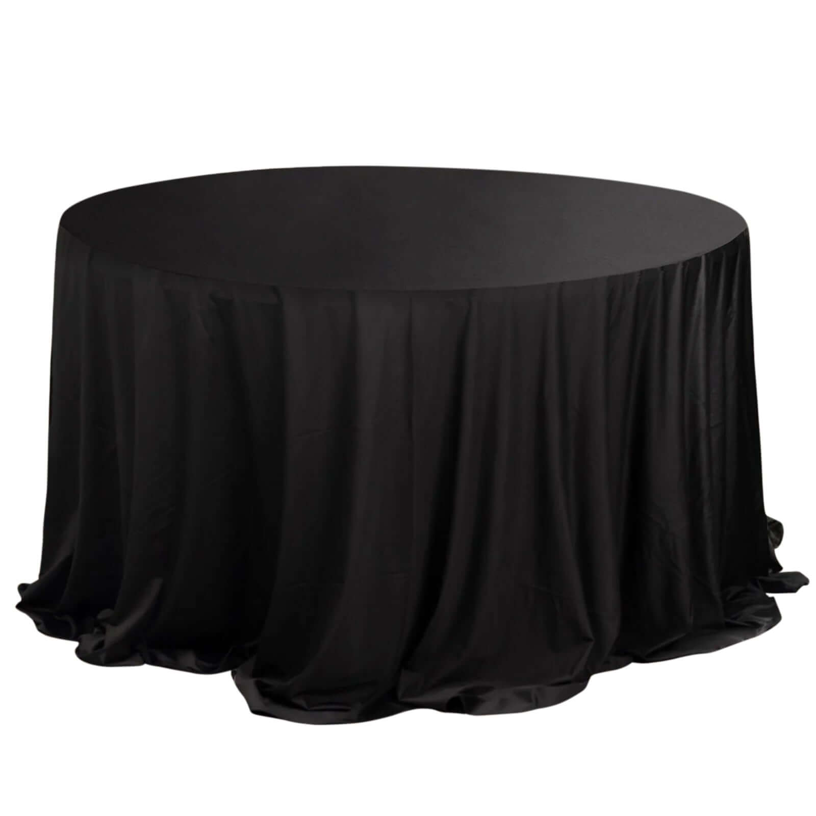 Premium Scuba Round 132" Tablecloth Black - Wrinkle Free & Stain Resistant Seamless Table Cover for Weddings & Events Pro Linens