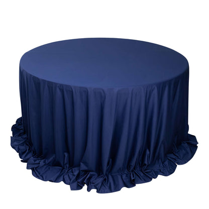 Premium Scuba Round 132" Tablecloth Navy Blue - Wrinkle Free & Stain Resistant Seamless Table Cover Pro Linens