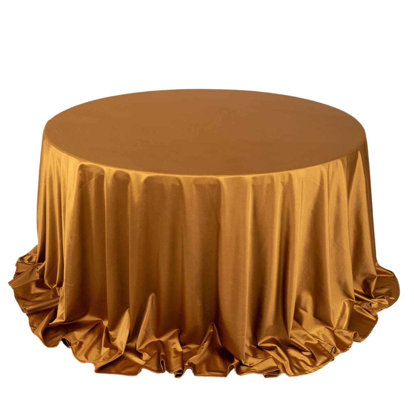 Premium Scuba Round 132" Tablecloth Shimmering Gold - Wrinkle Free, Stain Resistant & Seamless Table Cover for Weddings and Parties Pro Linens