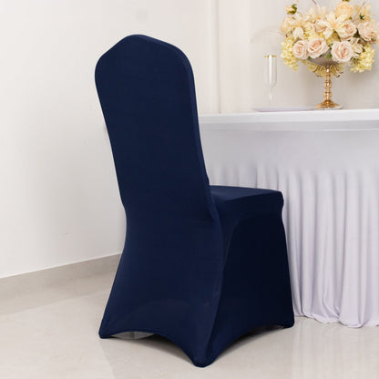 Premium Spandex Chair Cover with Foot Pockets for Banquet Chairs Navy Blue - Stretch 220GSM Fitted Slipcover Pro Linens