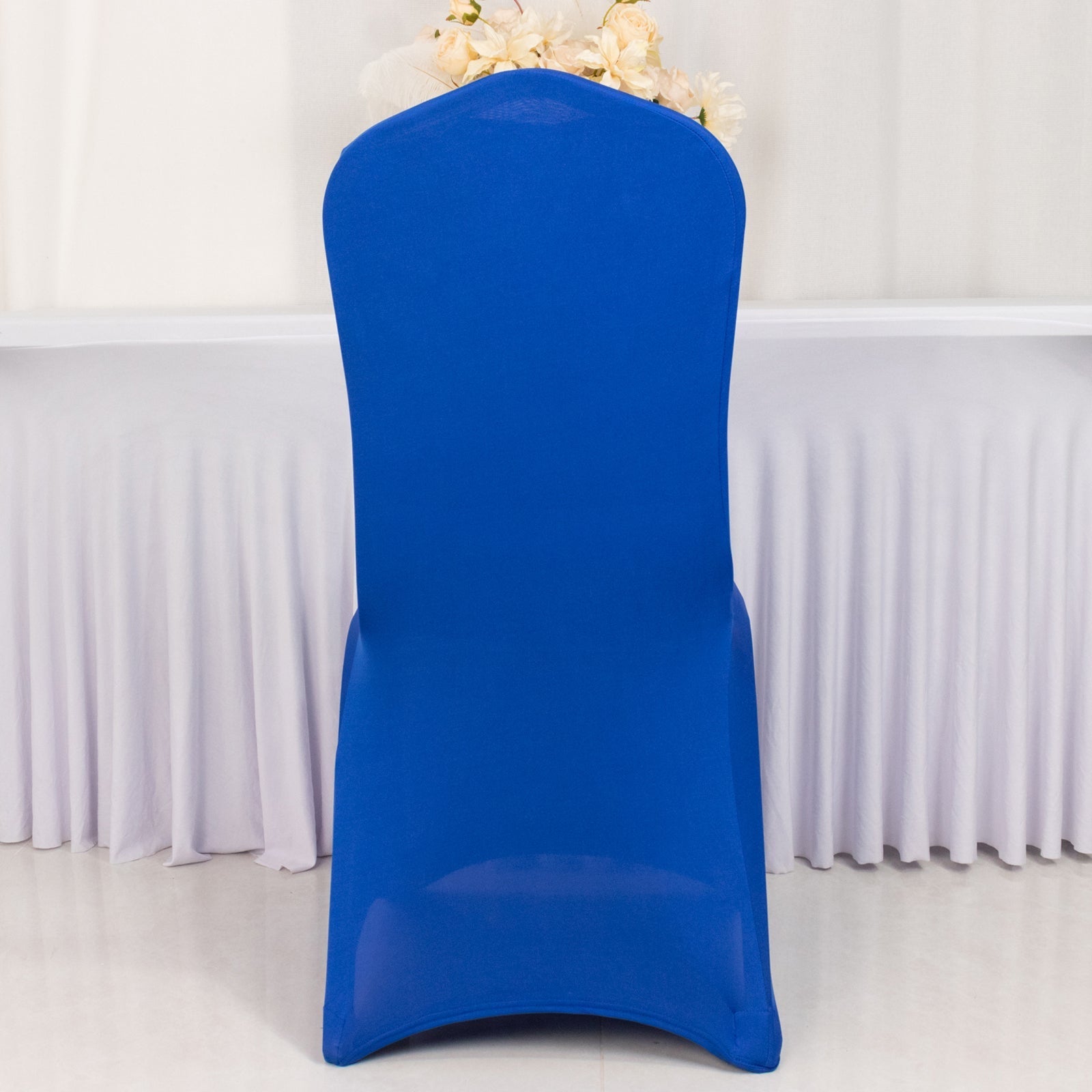 Premium Spandex Chair Cover with Foot Pockets for Banquet Chairs Royal Blue - Stretch 220GSM Fitted Slipcover Pro Linens