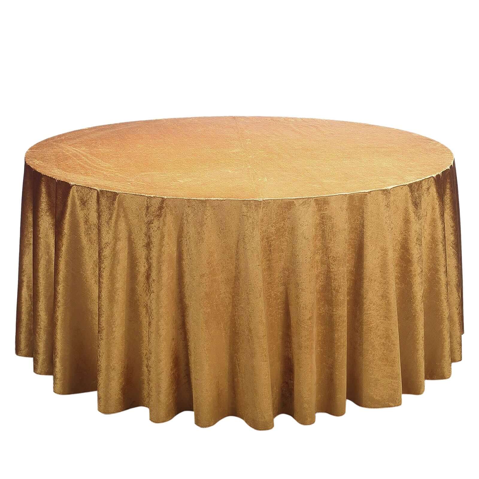 Premium Velvet 120" Round Tablecloth Gold - Reusable Soft & Seamless Table Cover for Upscale Events Pro Linens