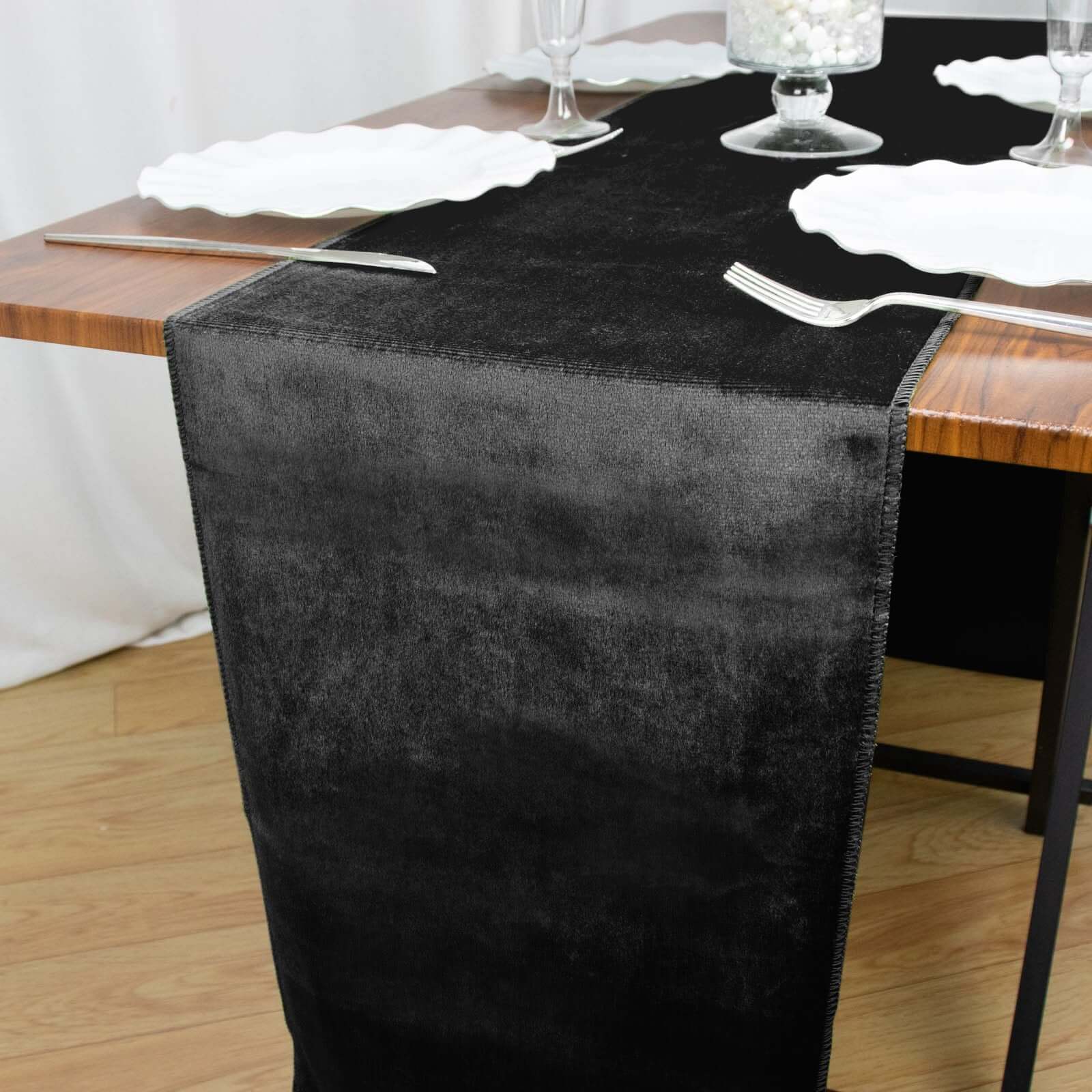 Premium Velvet 12"x108" Table Runner Black - Sheen Finish Reusable Table Decor Pro Linens