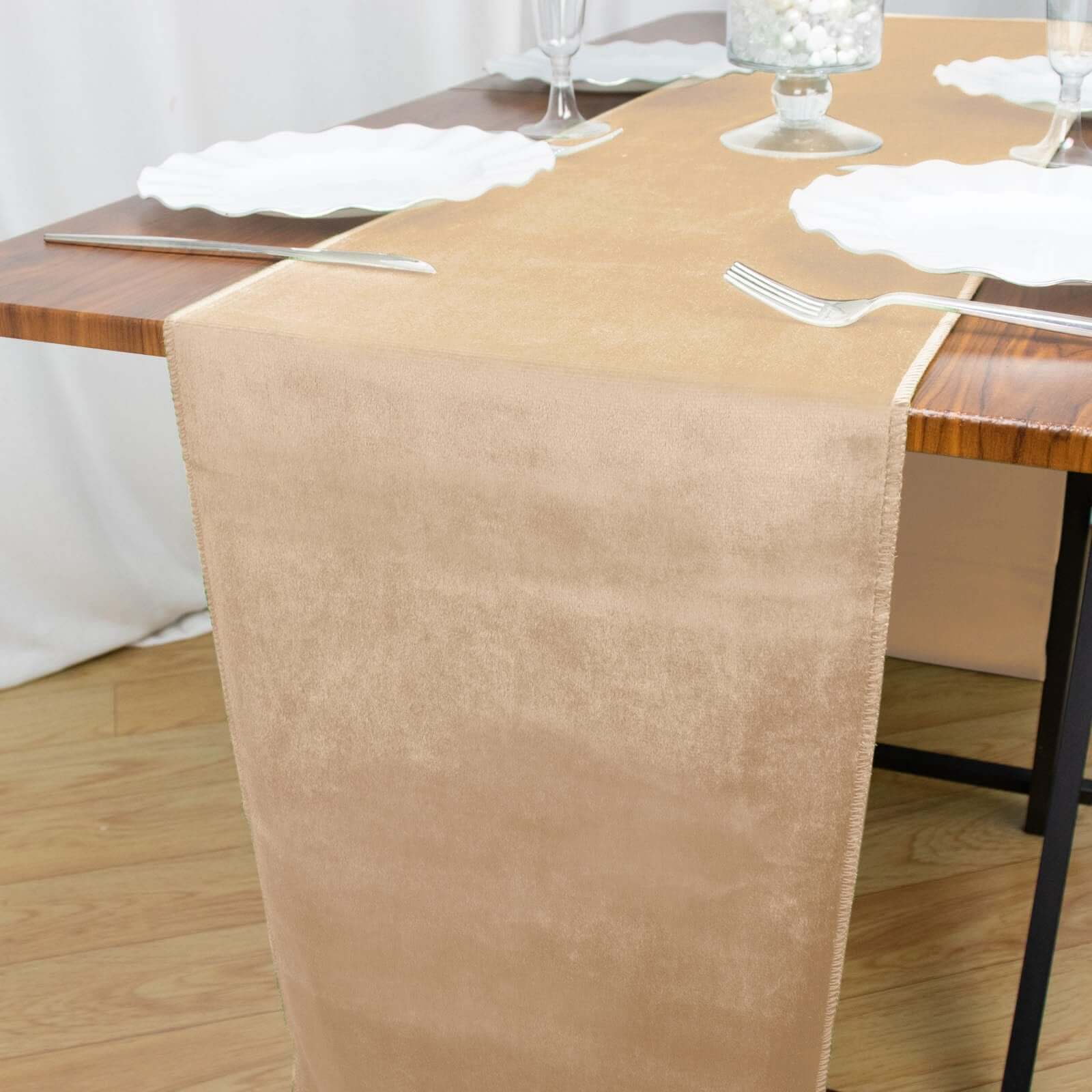 Premium Velvet 12"x108" Table Runner Champagne - Sheen Finish Reusable Table Decor Pro Linens