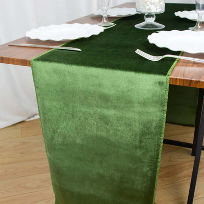 Premium Velvet 12"x108" Table Runner Olive Green - Sheen Finish Reusable Table Decor Pro Linens