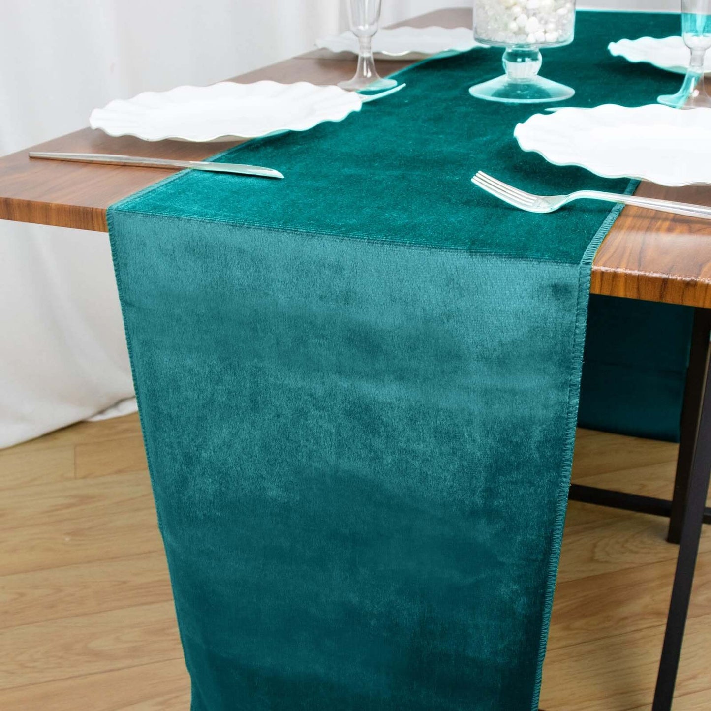 Premium Velvet 12"x108" Table Runner Peacock Teal - Sheen Finish Reusable Table Decor Pro Linens