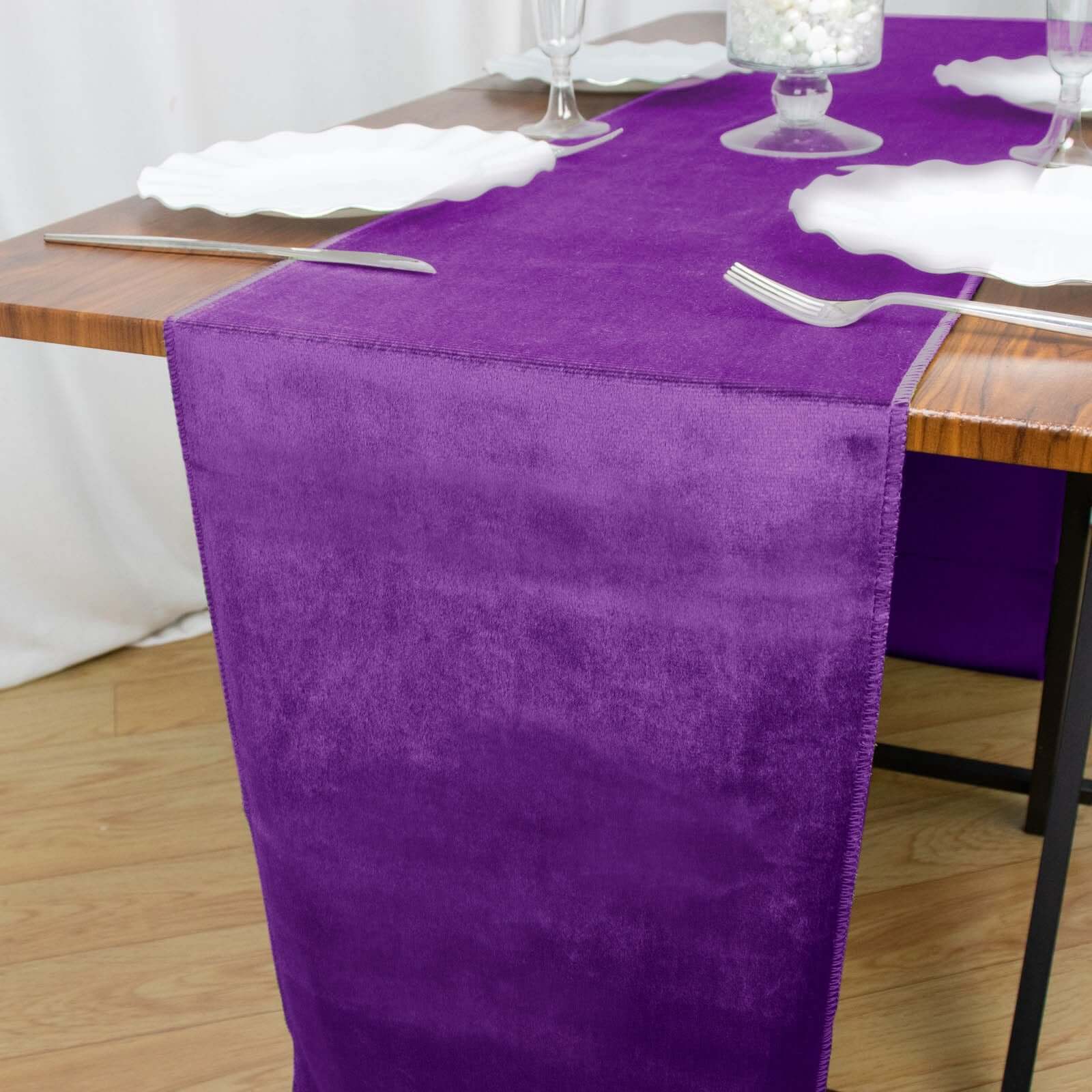 Premium Velvet 12"x108" Table Runner Purple - Sheen Finish Reusable Table Decor Pro Linens