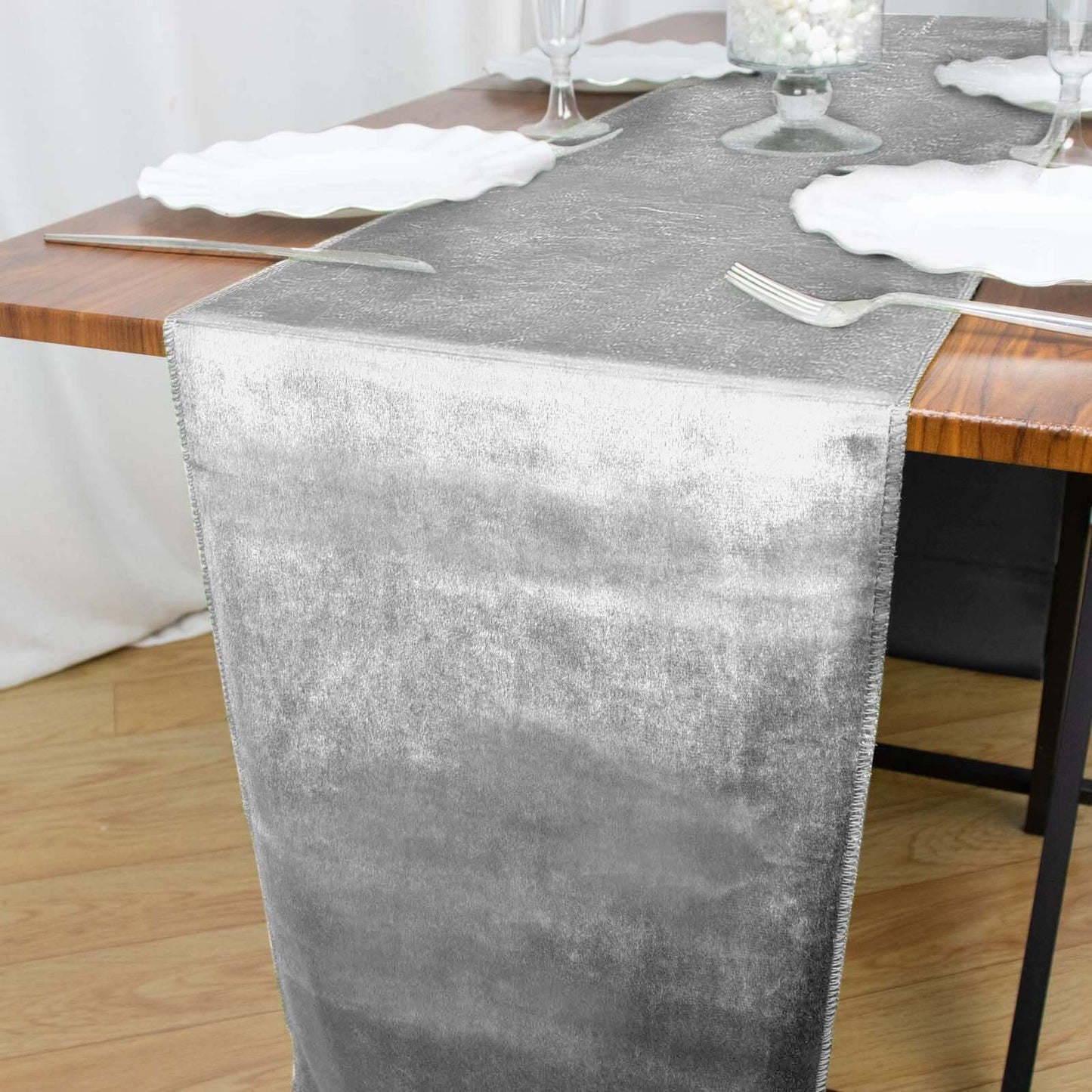 Premium Velvet 12"x108" Table Runner Silver - Sheen Finish Reusable Table Decor Pro Linens