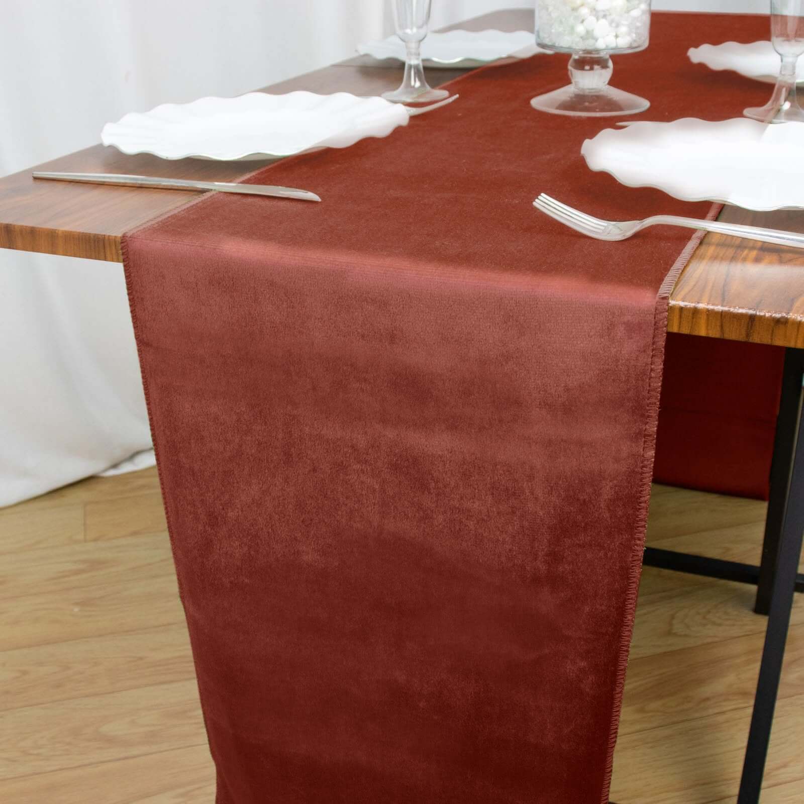 Premium Velvet 12"x108" Table Runner Terracotta (Rust) - Sheen Finish Reusable Table Decor Pro Linens