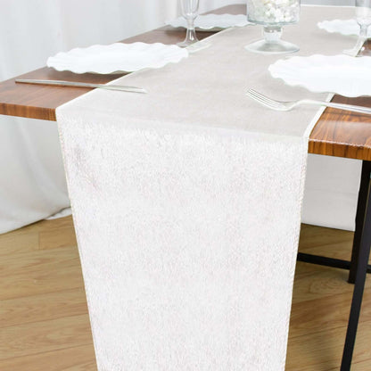 Premium Velvet 12"x108" Table Runner White - Sheen Finish Reusable Table Decor for Weddings & Events Pro Linens