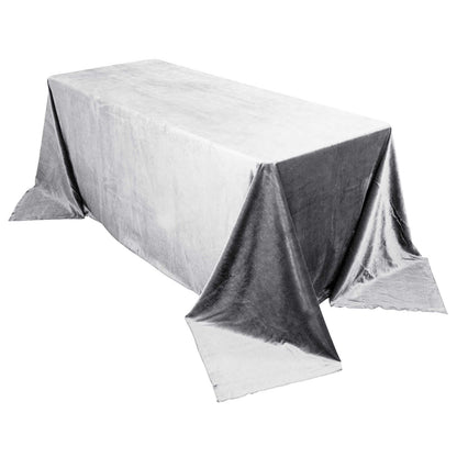 Premium Velvet 90"x132" Rectangle Tablecloth Silver - Reusable Soft & Seamless Table Cover Pro Linens