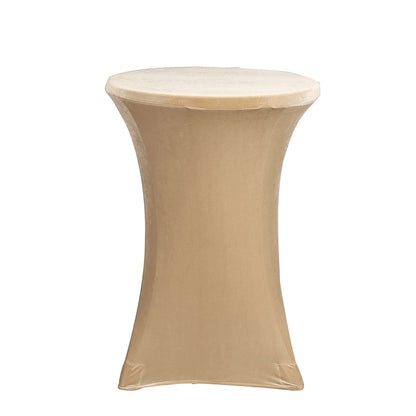 Premium Velvet Spandex 32" Round Cocktail Table Cover Champagne - Smooth Fitted Design with Foot Pockets Pro Linens