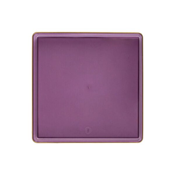 Purple Transparent and Gold Rim Square Plastic Plates - Square Edge Plate Pro Linens