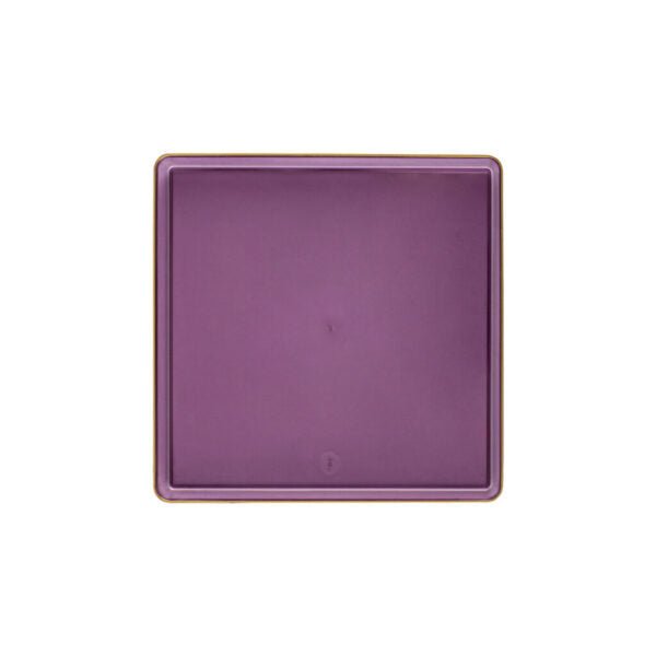 Purple Transparent and Gold Rim Square Plastic Plates - Square Edge Plate Pro Linens