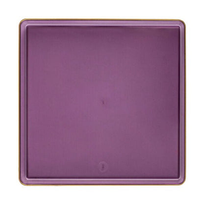 Purple Transparent and Gold Rim Square Plastic Plates - Square Edge Plate Pro Linens