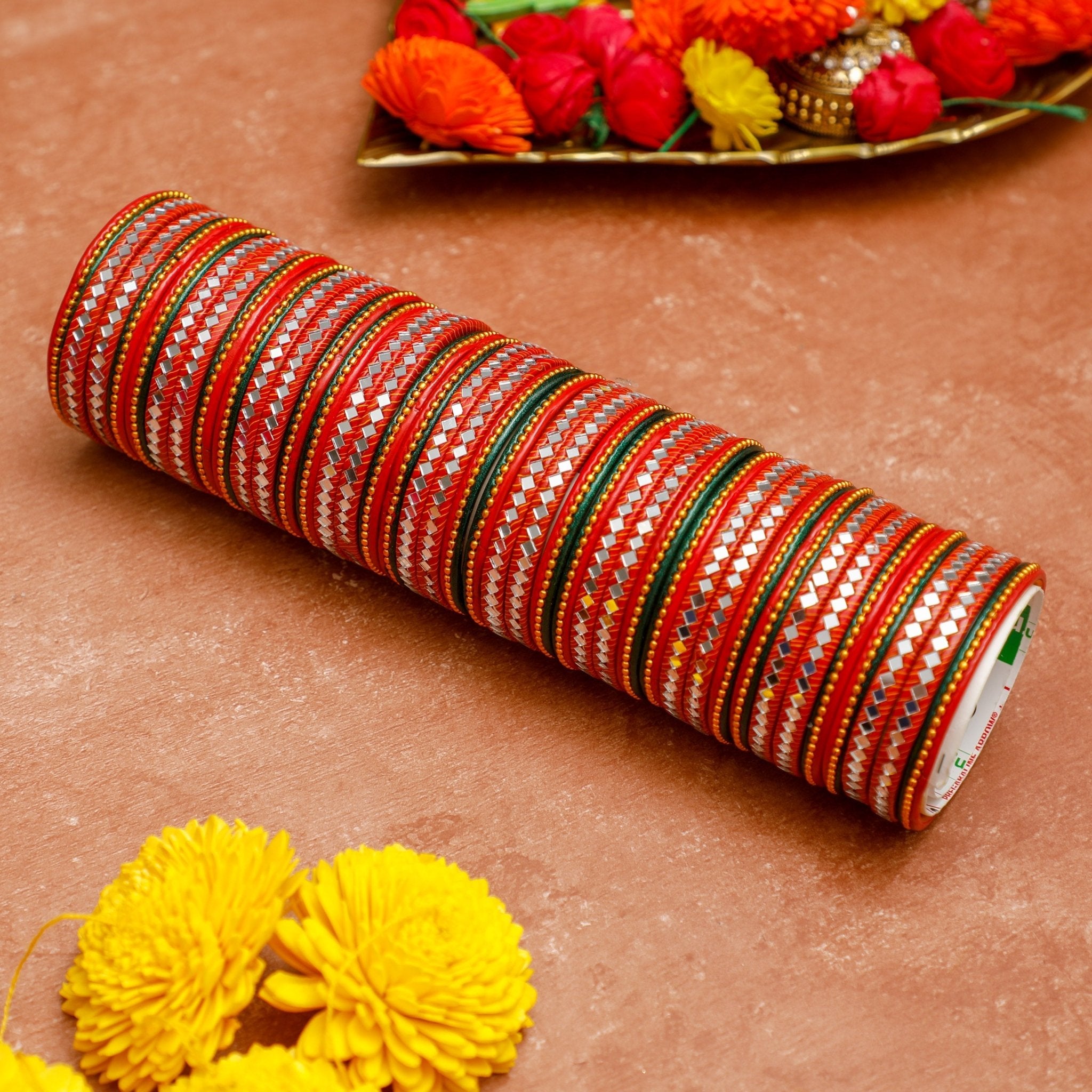 Red Colour Mirror Bangles White metal PRO Indian