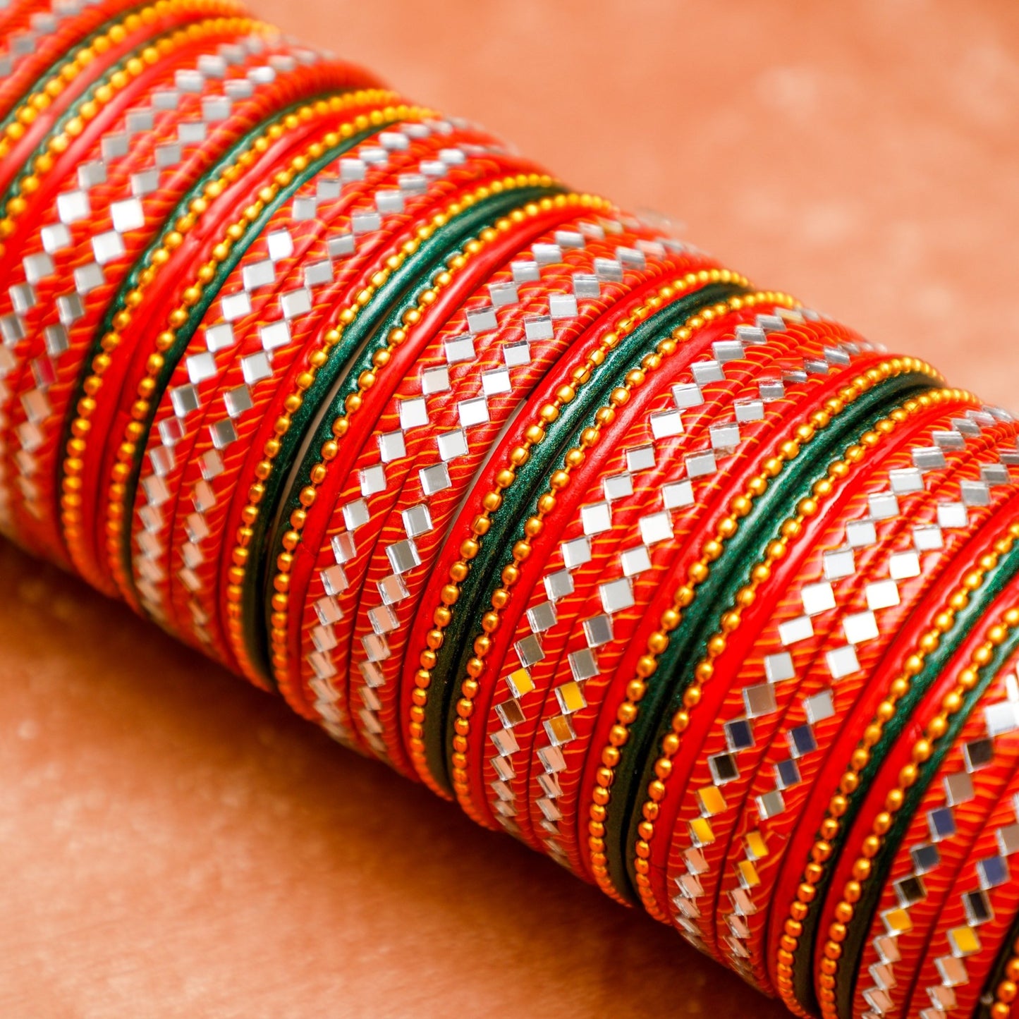 Red Colour Mirror Bangles White metal PRO Indian