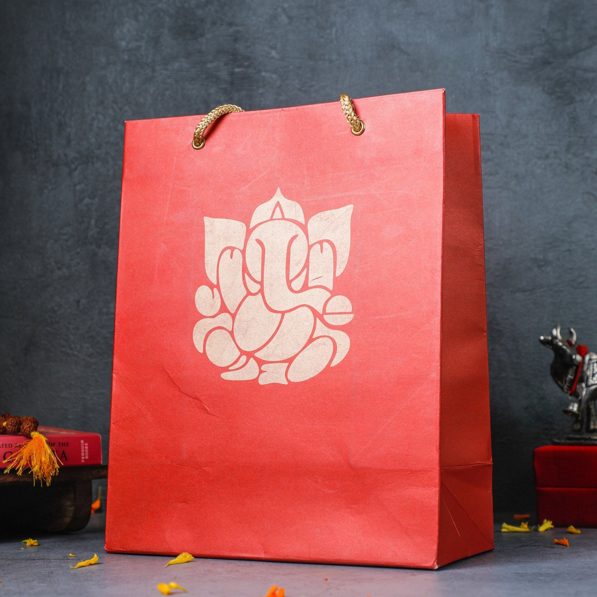 Red Ganesha Paper Bags (9.5") Paper PRO Indian